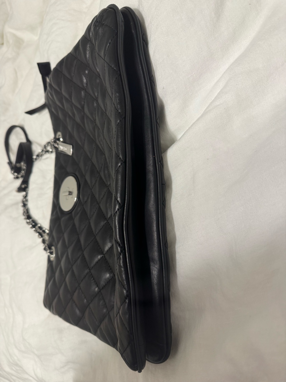 DKNY Quilted Leather Shoulder Bag Black with Silver Hardware Moto Luxe City - Picture 4 of 9